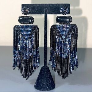 Deepa Gurnani Jody Drop Earrings in Black & Blue Beads
